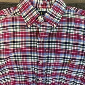 Ralph Lauren Men's Red and Blue Plaid Shirt NWT